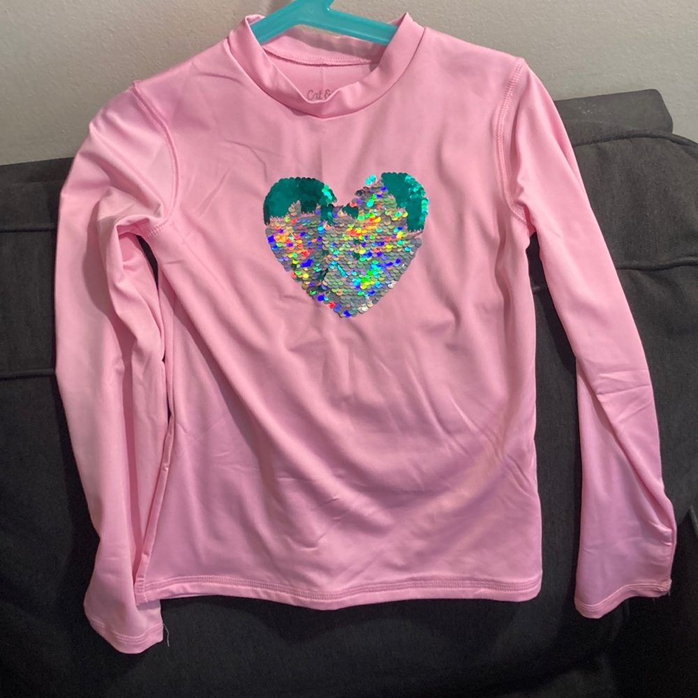 Cat & Jack pink with flippy sequins swim shirt